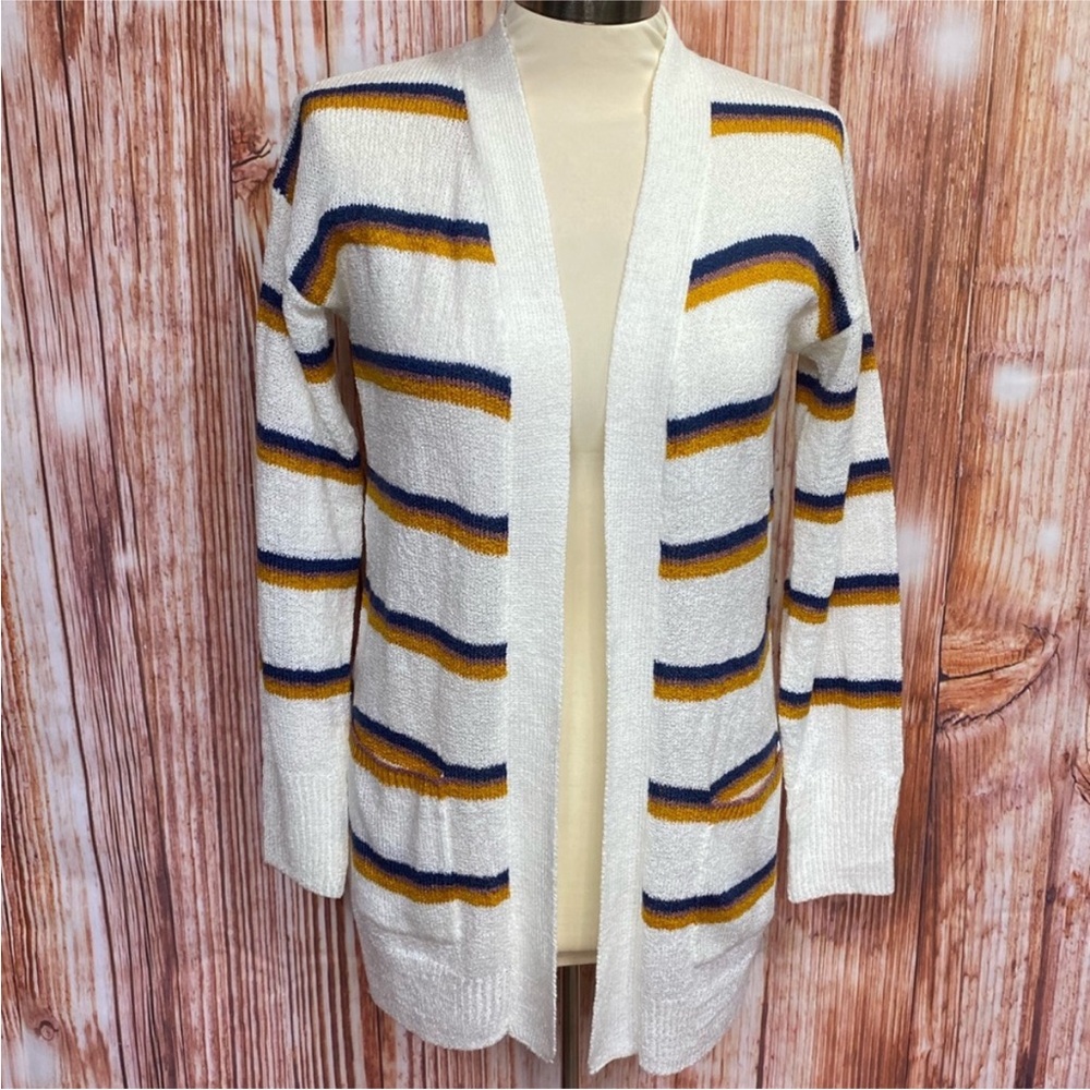 SO Striped Multicolor Open Front Knit Cardigan‎ Sweater